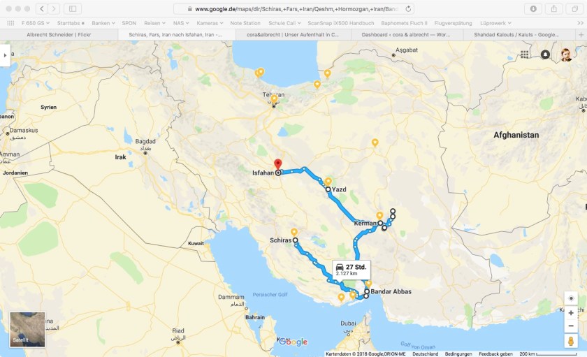 Reiseroute Iran, Shiraz bis Isfahan